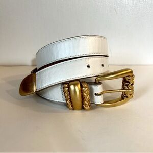 Leatherock Inc 1994 Off-White Leather Belt 8248 Gold Tone Buckle Sz M VTG